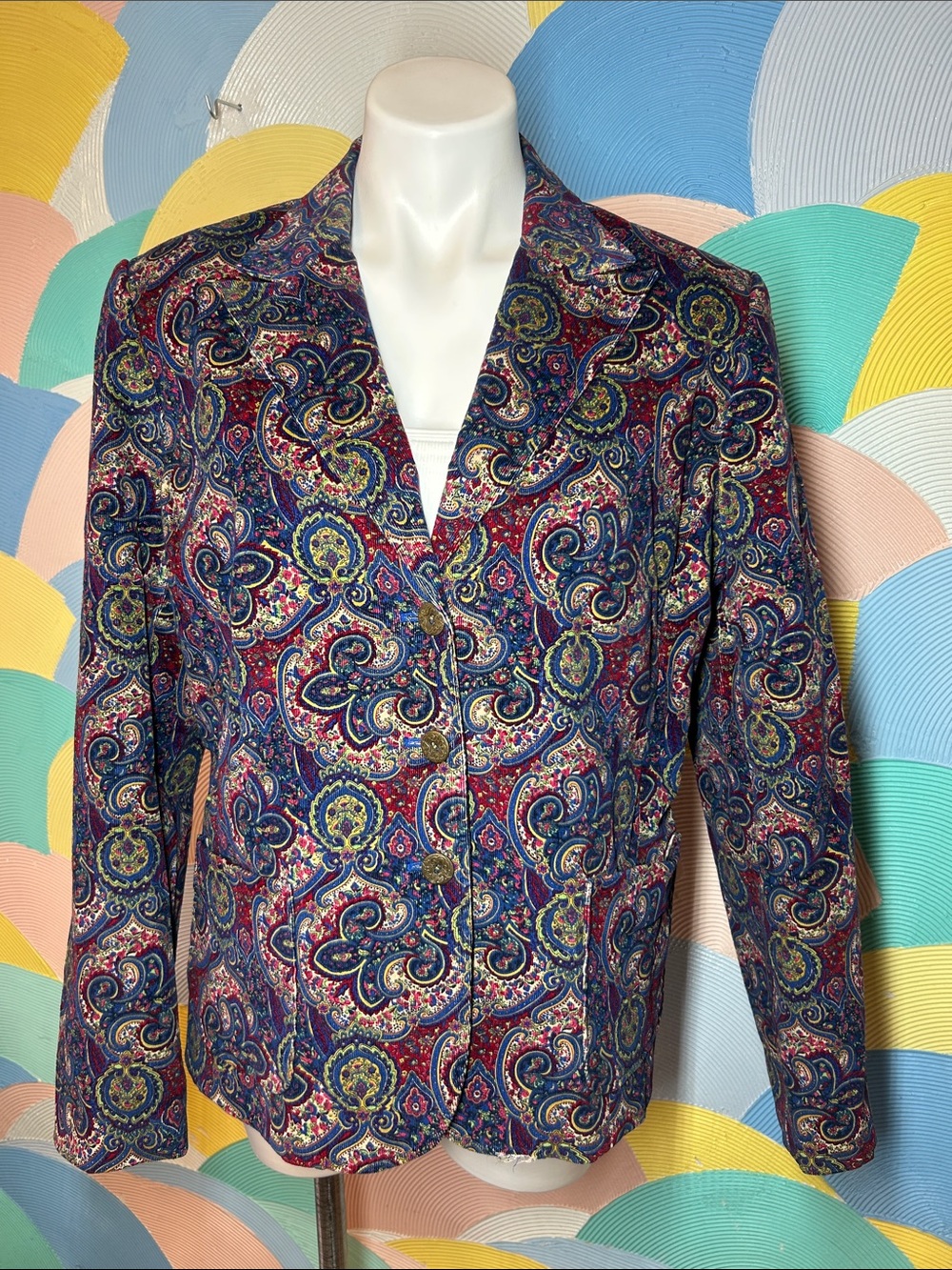 City Blues by Koret Tailored Paisley Blazer Jacket  Multicolor Sz L Vintage